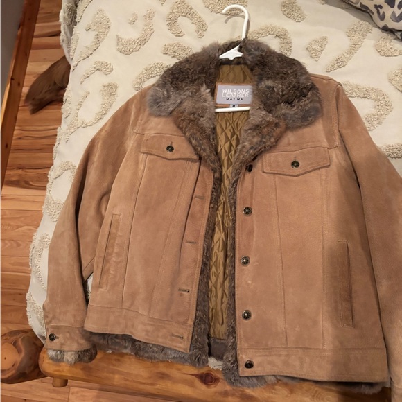 Wilsons Leather Brown Suede Jacket with REAL Rabbit Fur - Picture 1 of 7